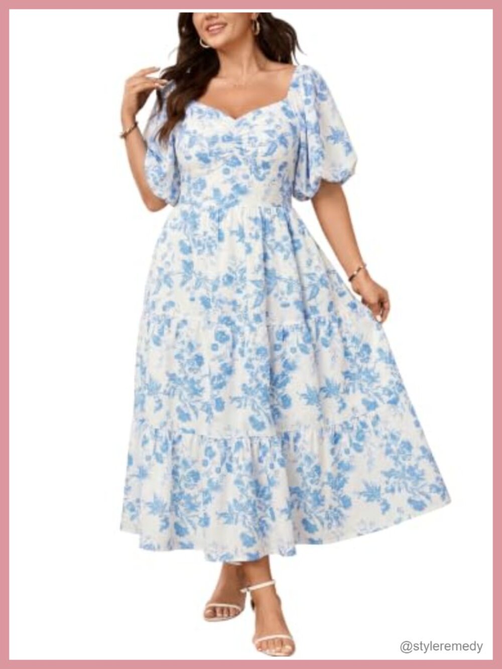 Plus Size Wedding Guest Maxi Dress Sweetheart Puff Sleeve Tiered Ruffle